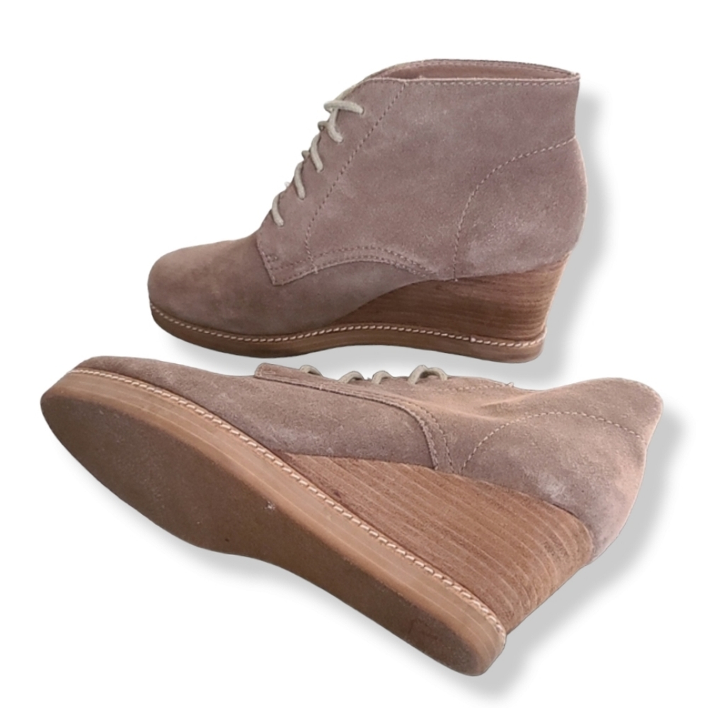 J JILL Chukka Wedge Boots 9.5 Ankle Booties Tan Suede Lace Up Oxfords Wedges - Picture 4 of 13